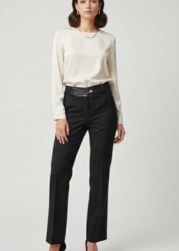 Kadın Siyah Regular Fit Midi Boyfriend Pantolon - Görsel 3