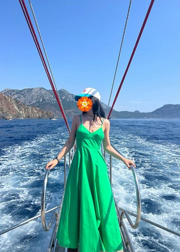 Zara Yeşil askılı Uzun Elbise