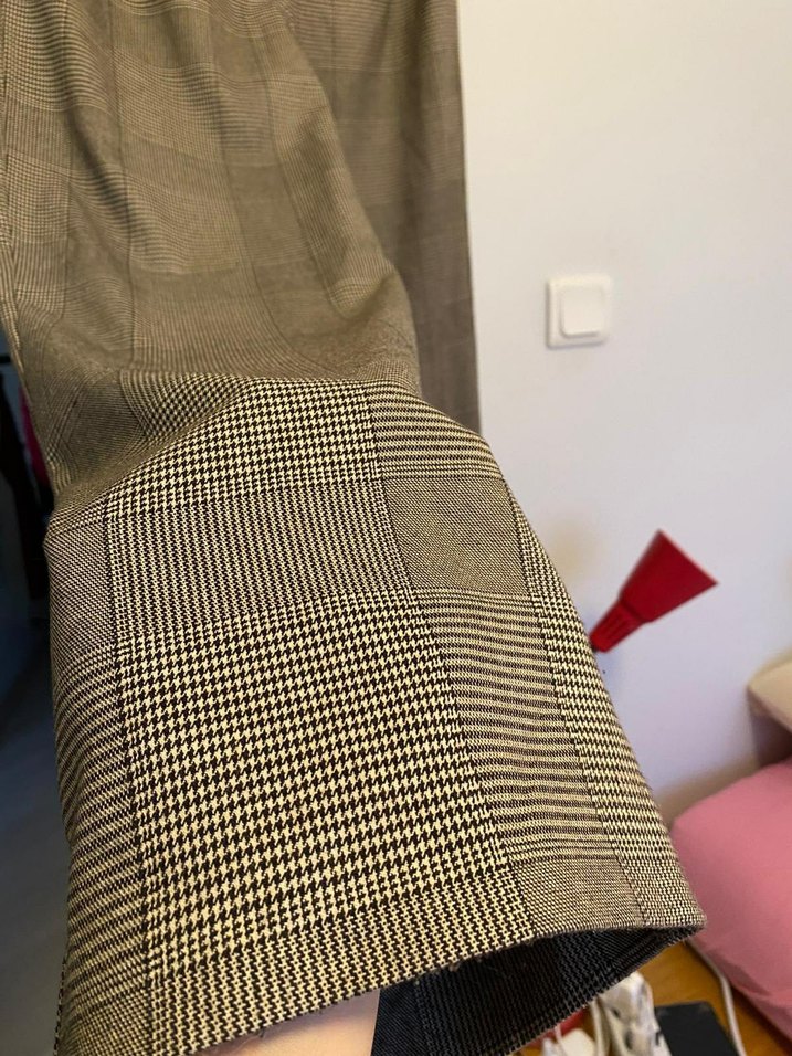 Bej Kareli Midi Kumaş Pantolon - Görsel 2