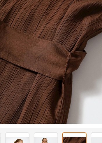 Mango Kadın Kahverengi V Yaka Kemerli Tulum - Görsel 5