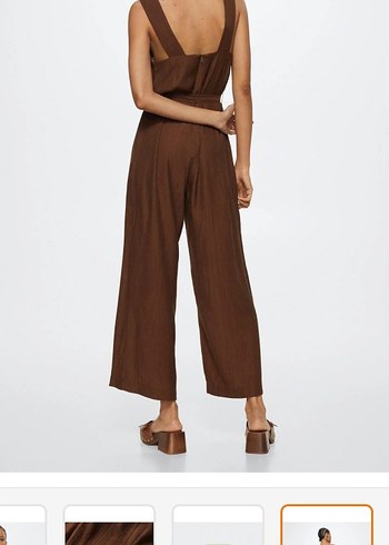 Mango Kadın Kahverengi V Yaka Kemerli Tulum - Görsel 4