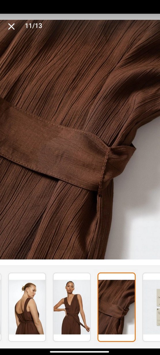 Mango Kadın Kahverengi V Yaka Kemerli Tulum - Görsel 5