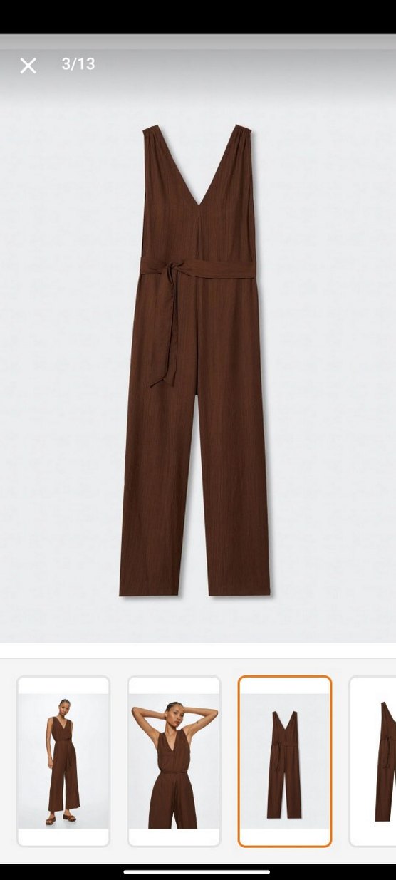 Mango Kadın Kahverengi V Yaka Kemerli Tulum - Görsel 3