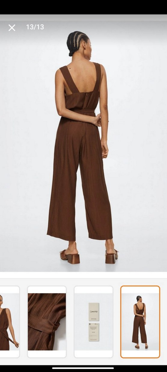 Mango Kadın Kahverengi V Yaka Kemerli Tulum - Görsel 4