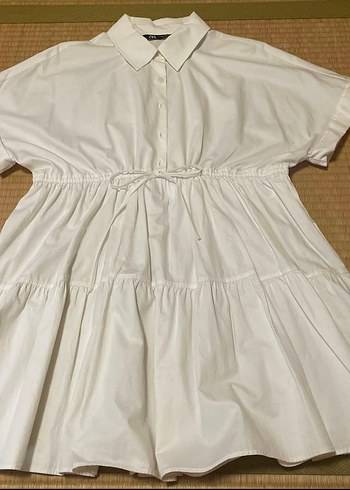 Zara Beyaz Midi Pamuklu Kısa Kollu Elbise - Görsel 2