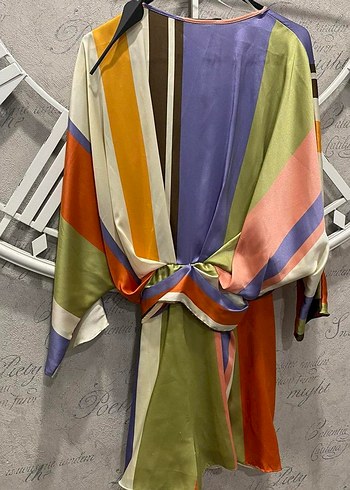 Zara Bohem Çok Renkli Mini Elbise - Görsel 3