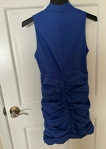 Zara Mavi Drapeli Yüksek Yakalı Elbise - Görsel 6