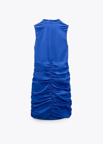 Zara Mavi Drapeli Yüksek Yakalı Elbise - Görsel 2