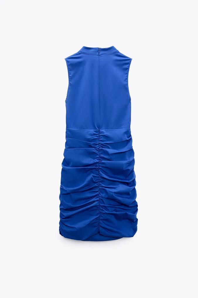 Zara Mavi Drapeli Yüksek Yakalı Elbise - Görsel 2