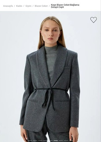 Zara Kadın Gri Düğmeli Yün Blazer Ceket
