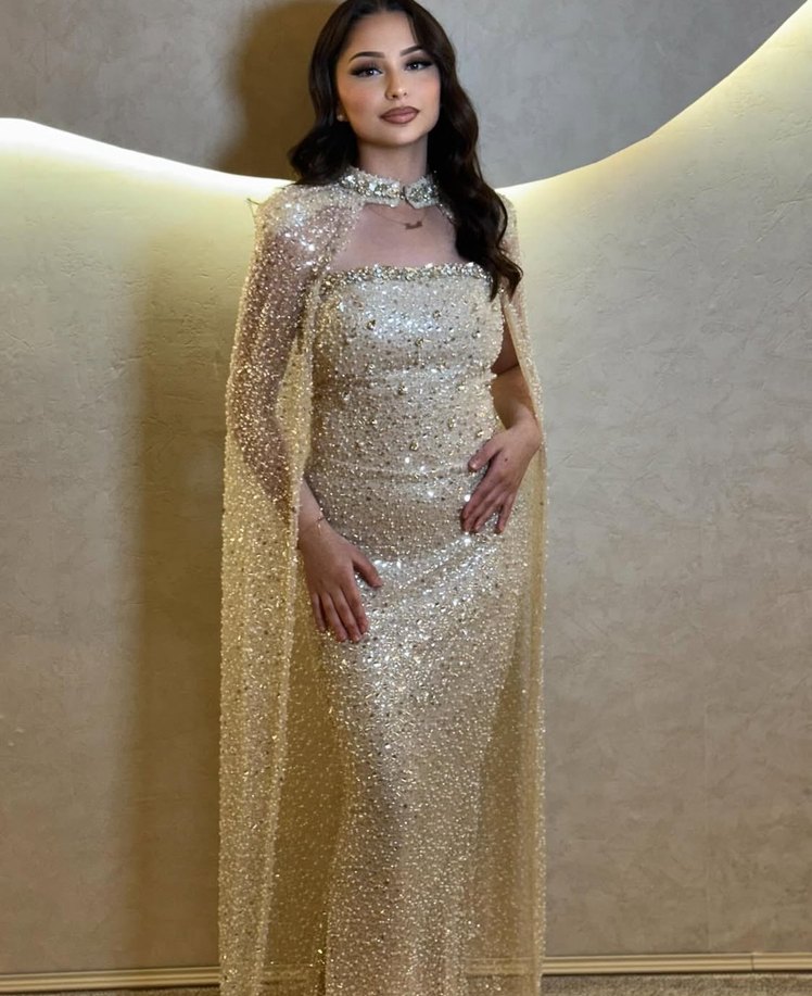 Bej İşlemeli Uzun Kollu Drapeli Nişan Elbisesi - Görsel 3