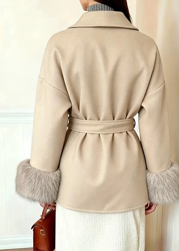 Bej Kürklü Midi Kadın Kaban - Görsel 2