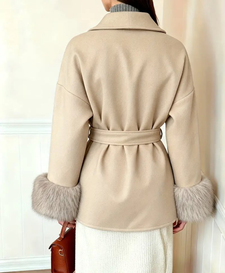 Bej Kürklü Midi Kadın Kaban - Görsel 2