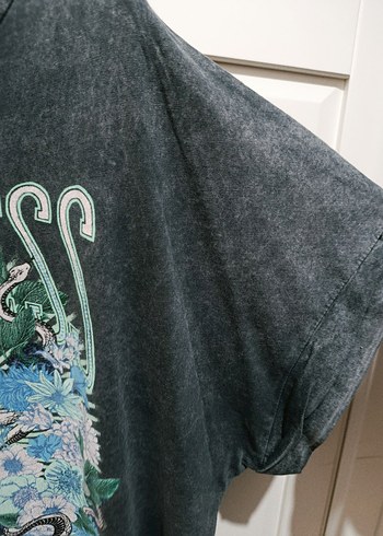 Bershka Gri Baskılı Tişört - Görsel 4