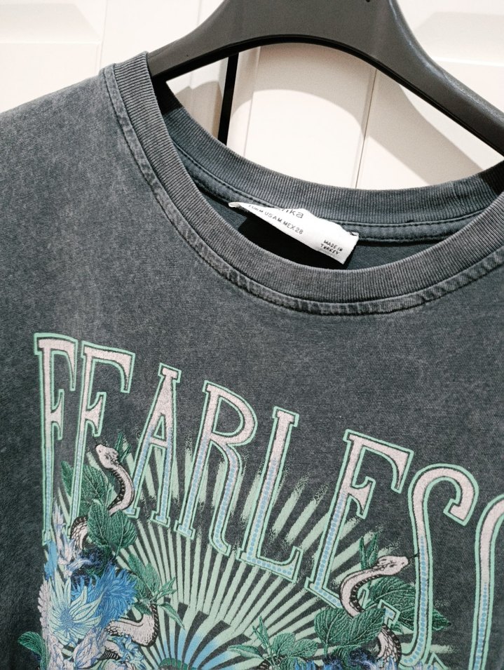 Bershka Gri Baskılı Tişört - Görsel 2