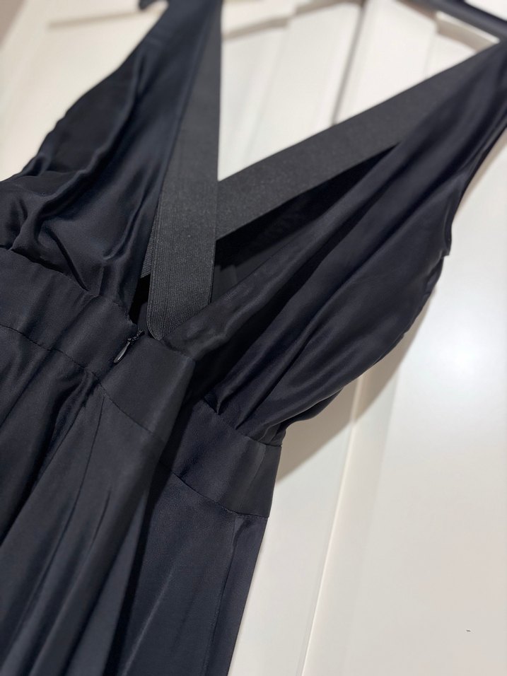 İpekyol Siyah Uzun V Yaka Drapeli Elbise - Görsel 5