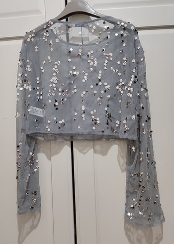 Zara Pullu Transparan Crop T-shirt Bluz - Görsel 6