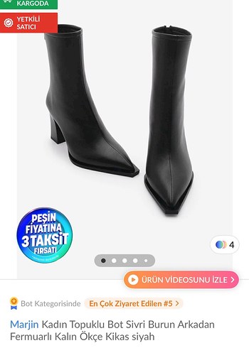 37 Beden siyah Renk Siyah Deri kalın Topuklu Bot