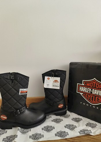 Siyah Kadın Harley Davidson Tokalı Biker Bot - Görsel 3