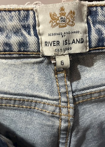 River Island Mavi Baskili Rahat Kesim Kadin Midi Kot Pantolon