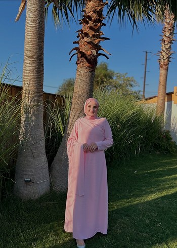 Pembe Uzun Kollu Drapeli Kadın Elbise