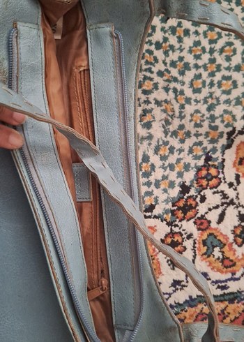 Bohem Gri Mavi Süet Tokalı Kadın Çantası - Görsel 2