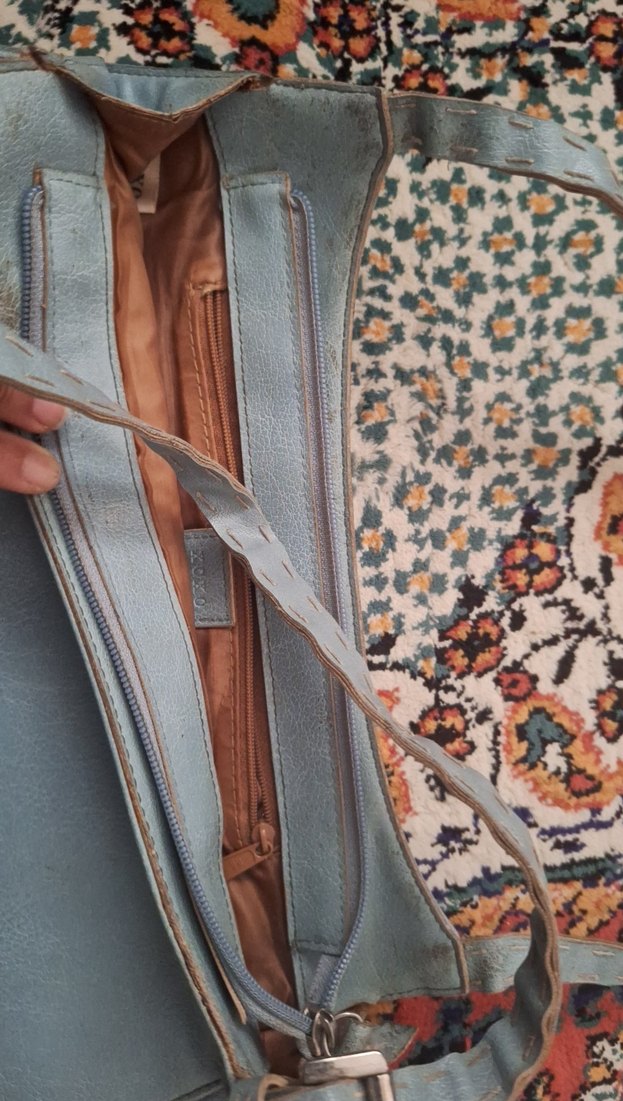 Bohem Gri Mavi Süet Tokalı Kadın Çantası - Görsel 2