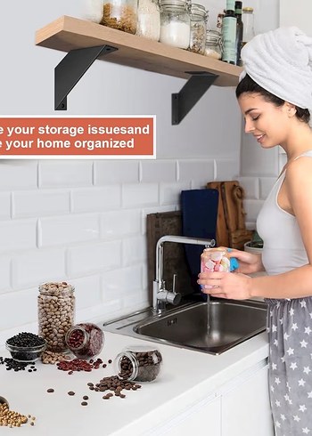 Siyah Metal Raf Destek Braketi ve Montaj Seti - Görsel 2