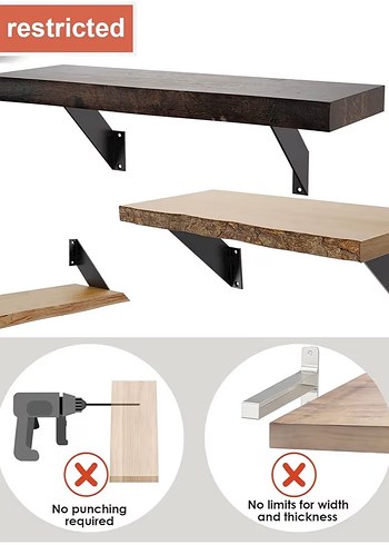 Siyah Metal Raf Destek Braketi ve Montaj Seti - Görsel 4