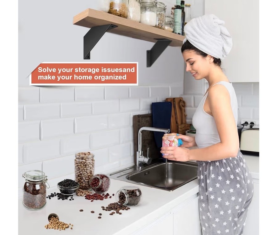 Siyah Metal Raf Destek Braketi ve Montaj Seti - Görsel 2