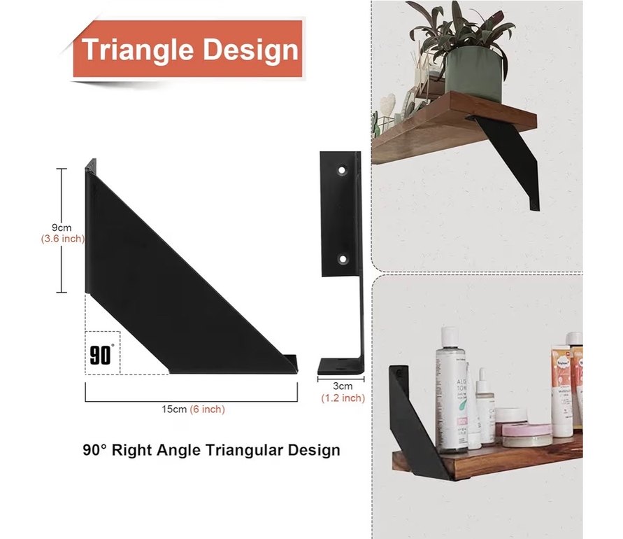 Siyah Metal Raf Destek Braketi ve Montaj Seti - Görsel 3