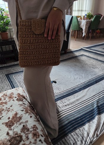 Zara Bej Örgü Dantel Detaylı Bohem Kadın Çapraz Çanta