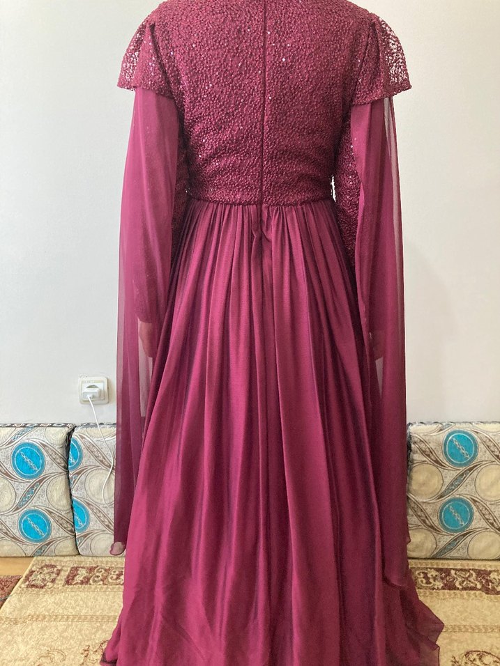 mürdüm İşlemeli Uzun Kollu Kadın Abiye - Görsel 2