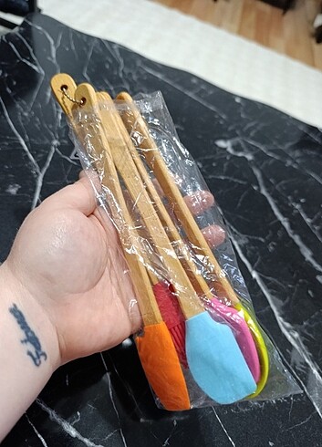 Beden çeşitli Renk 5li Mini Bambu Spatula Seti Renkli