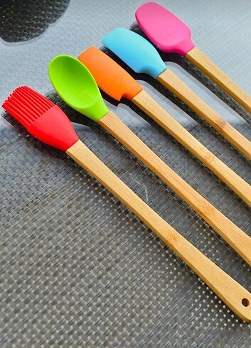 Beden 5li Mini Bambu Spatula Seti Renkli