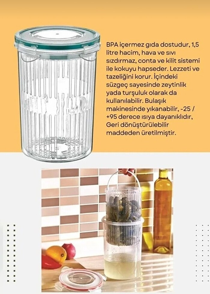 Süzgeçli Saklama Kabı 1500 ml - Görsel 3