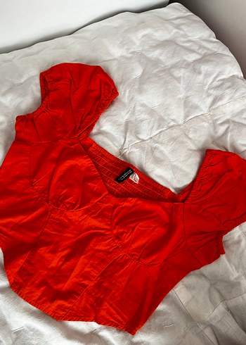 H&M Kırmızı Crop Bluz S/M - Görsel 2