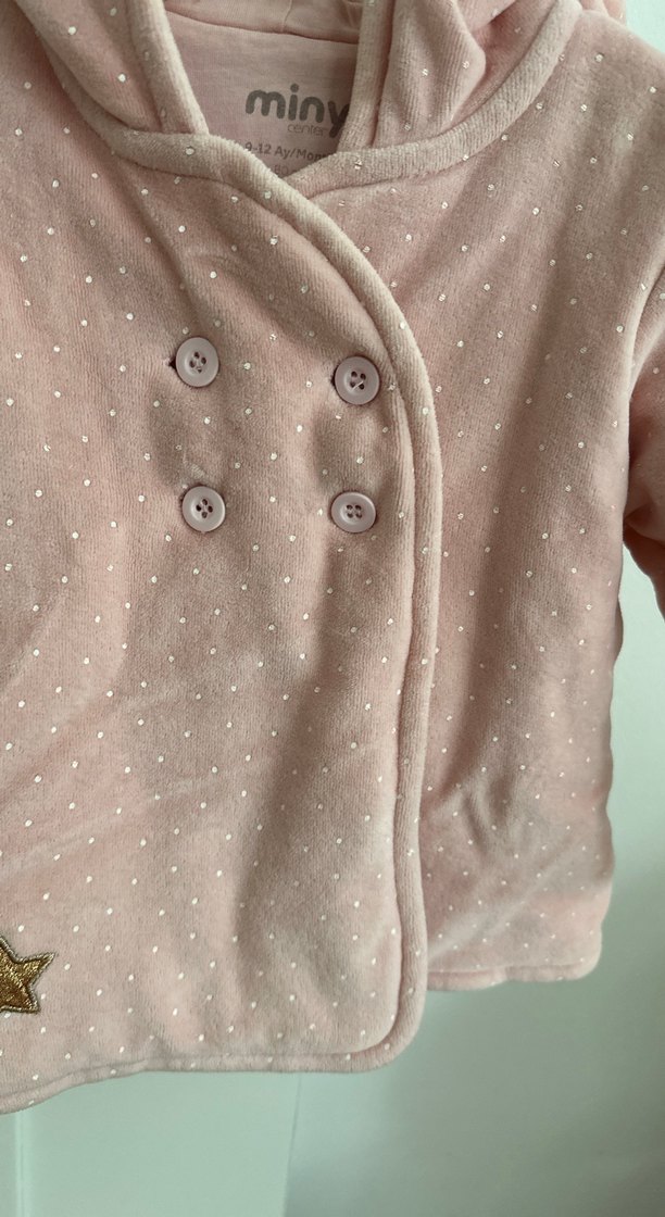 Puantiyeli Pembe Kız Çocuk Düğmeli Mont Miny Center - Görsel 3