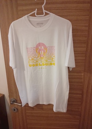 Beyaz Baskılı Oversize Pamuklu Erkek Tişört - Görsel 2