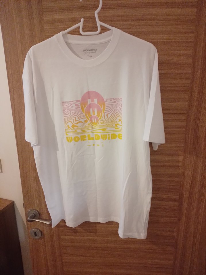 Beyaz Baskılı Oversize Pamuklu Erkek Tişört - Görsel 2