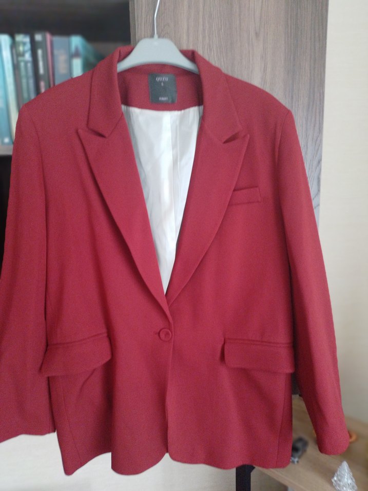 Kırmızı Düğmeli Kadın Blazer Ceket - Görsel 2