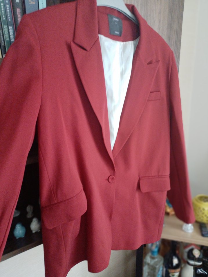 Kırmızı Düğmeli Kadın Blazer Ceket - Görsel 4