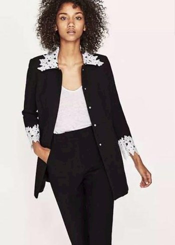 Düğmeli Siyah Midi Kadın Blazer - Görsel 6