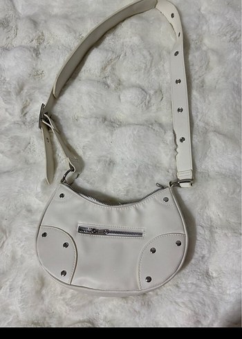 Minimalist Beyaz Deri Tokalı Kadın Çanta - Görsel 5