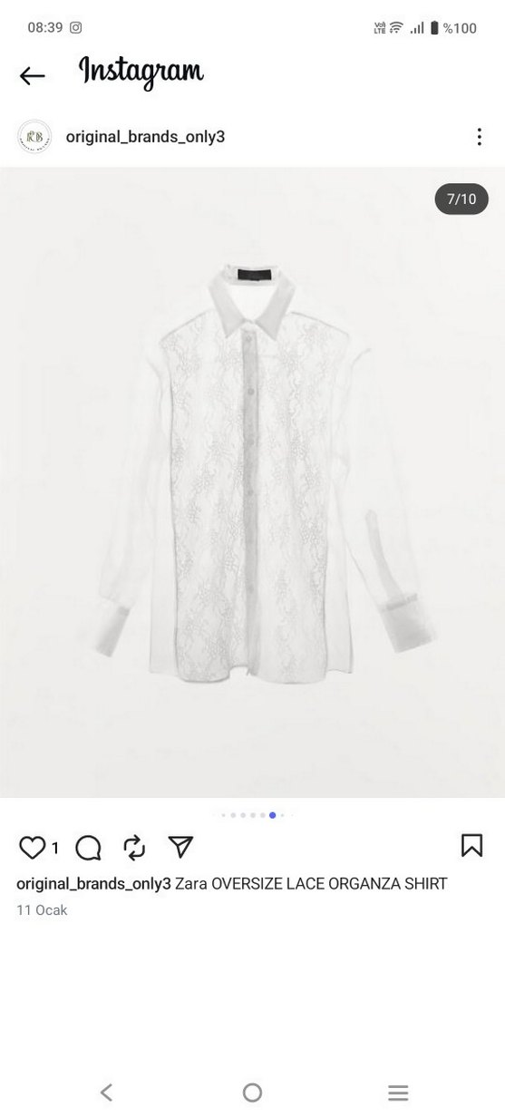 Beyaz Oversize Organze Gömlek - Görsel 4