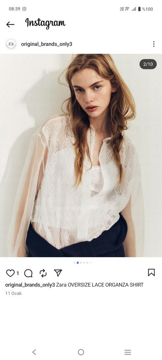 Beyaz Oversize Organze Gömlek - Görsel 2