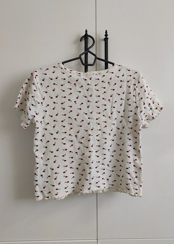 Beyaz Kısa Kollu Baskılı Kız Tişörtü - Görsel 2