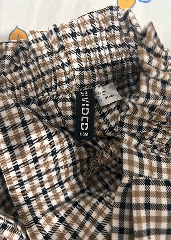H&M Kemerli Ekose Pamuklu Şort