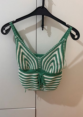 Nakışlı Yeşil Örgü Mini Büstiyer
