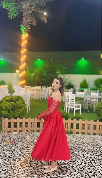 Tangül &Ali?s moda evi Kırmızı midi abiye